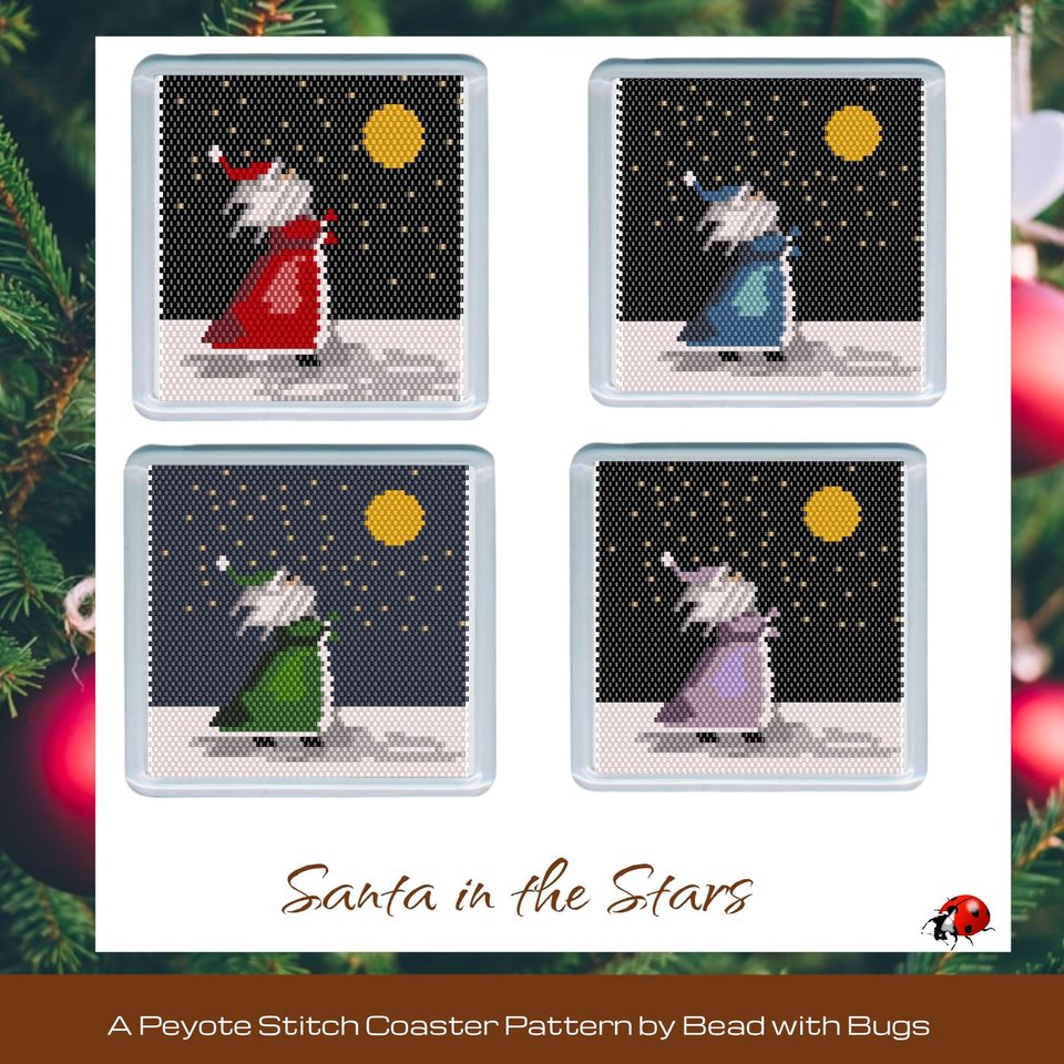 SANTA in the STARS: Peyote Stitch Beaded Coaster Pattern by Bead with Bugs