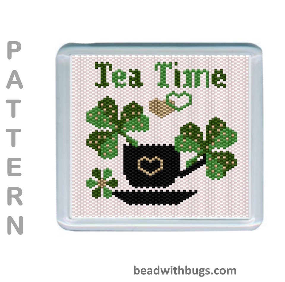 THE SHAMROCKS SET: Peyote Stitch Beaded Coaster Pattern by Bead with Bugs