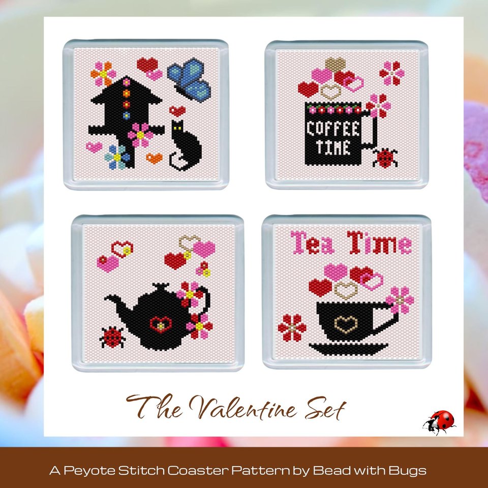 THE VALENTINE SET: Peyote Stitch Beaded Coaster Pattern by Bead with Bugs
