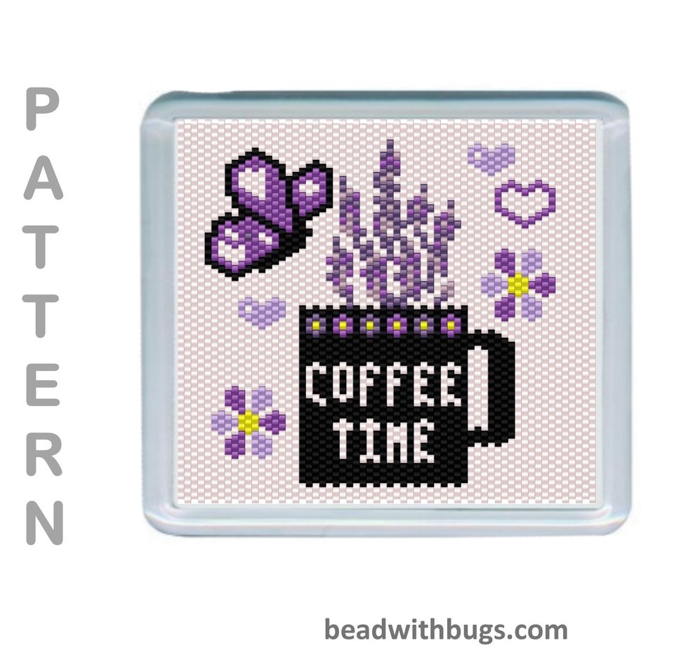 LAVENDER THEMED  SET: Peyote Stitch Beaded Coaster Pattern by Bead with Bugs