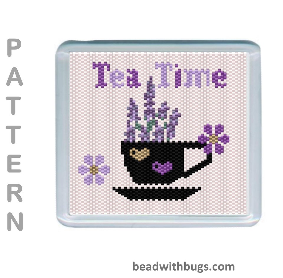 LAVENDER THEMED  SET: Peyote Stitch Beaded Coaster Pattern by Bead with Bugs