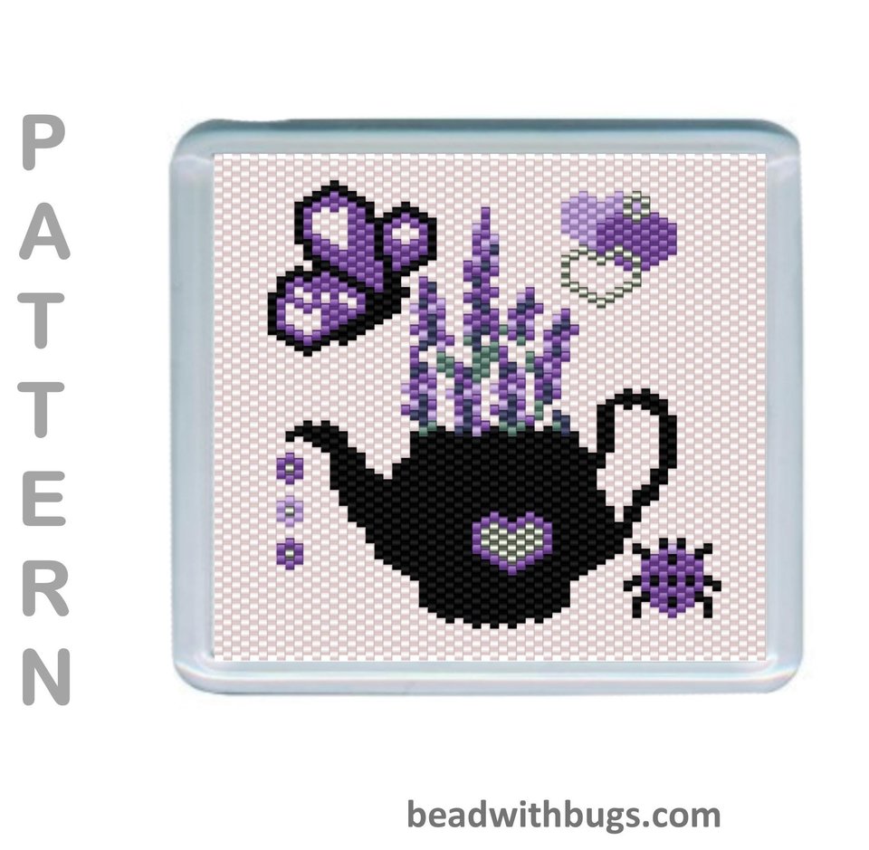LAVENDER THEMED  SET: Peyote Stitch Beaded Coaster Pattern by Bead with Bugs
