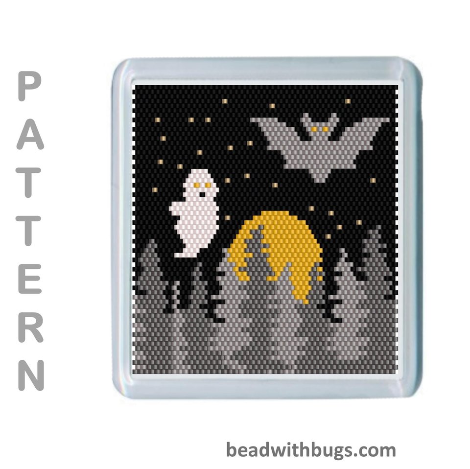 THE HALLOWEEN SET: Peyote Stitch Beaded Coaster Pattern by Bead with Bugs
