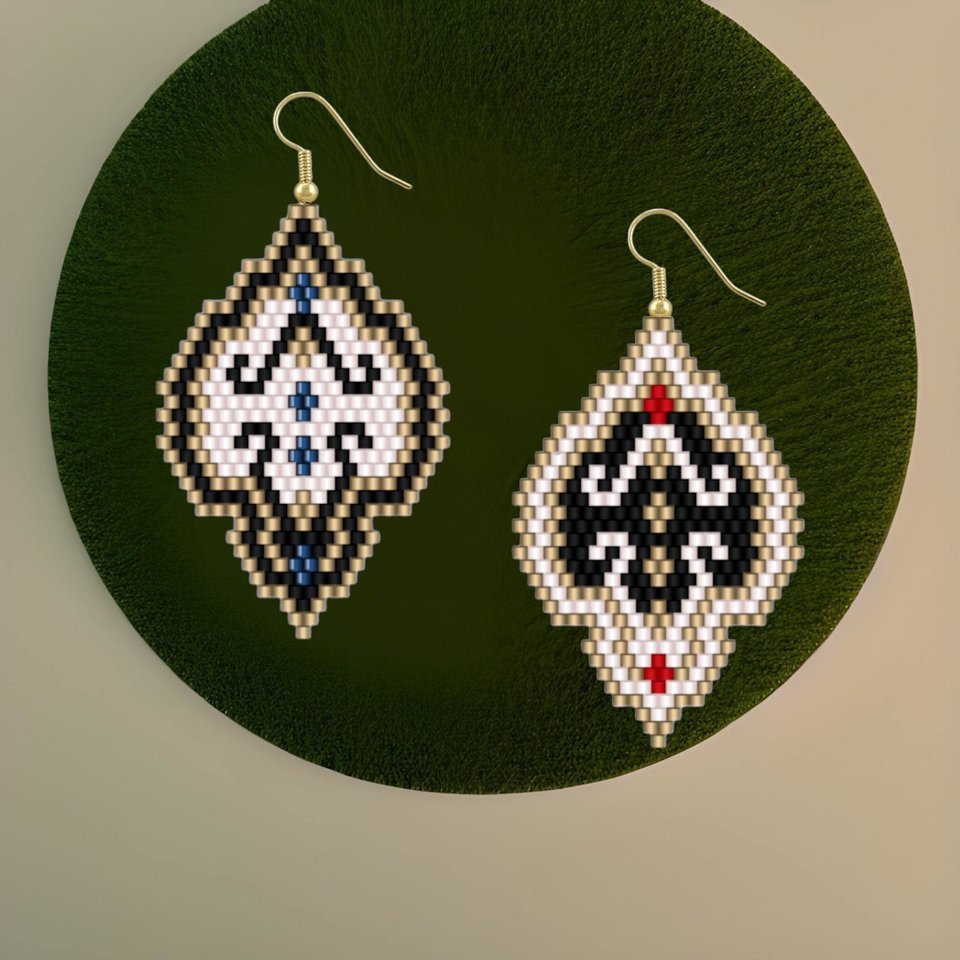 A LACY STATEMENT:  Brick Stitch Beaded Earrings Pattern by Bead with Bugs