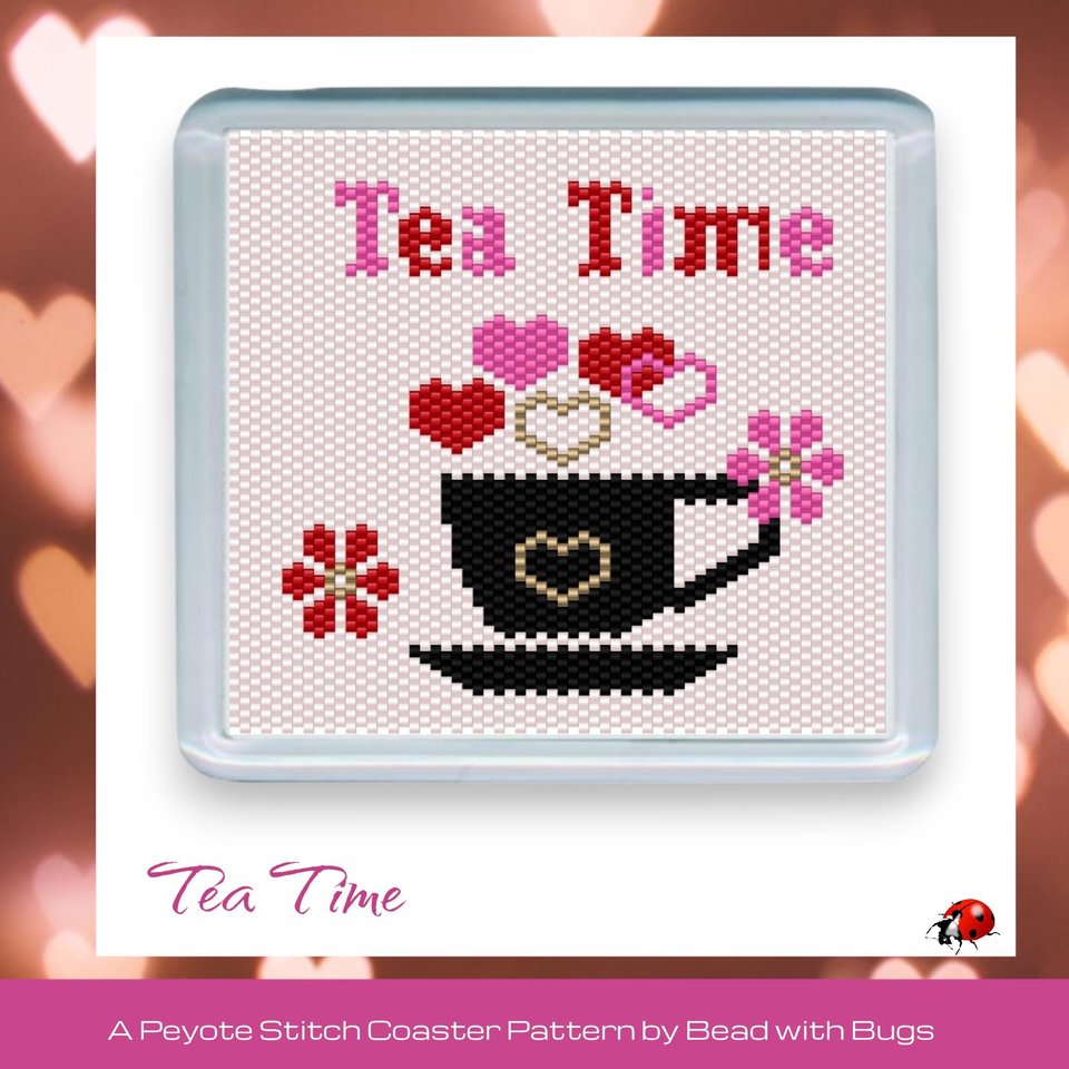 VALENTINE TEA TIME: Peyote Stitch Beaded Coaster Pattern by Bead with Bugs