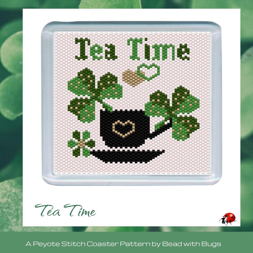 SHAMROCKS TEA TIME: Peyote Stitch Beaded Coaster Pattern by Bead with Bugs
