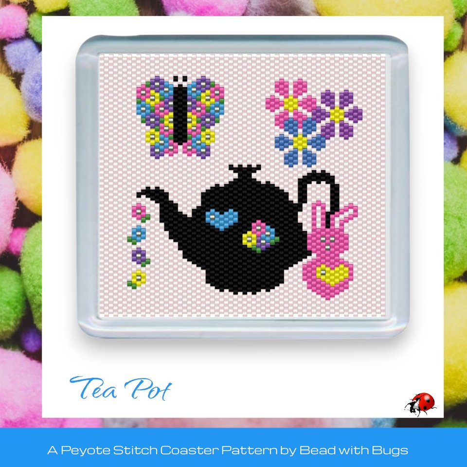 EASTER TEA POT: Peyote Stitch Beaded Coaster Pattern by Bead with Bugs