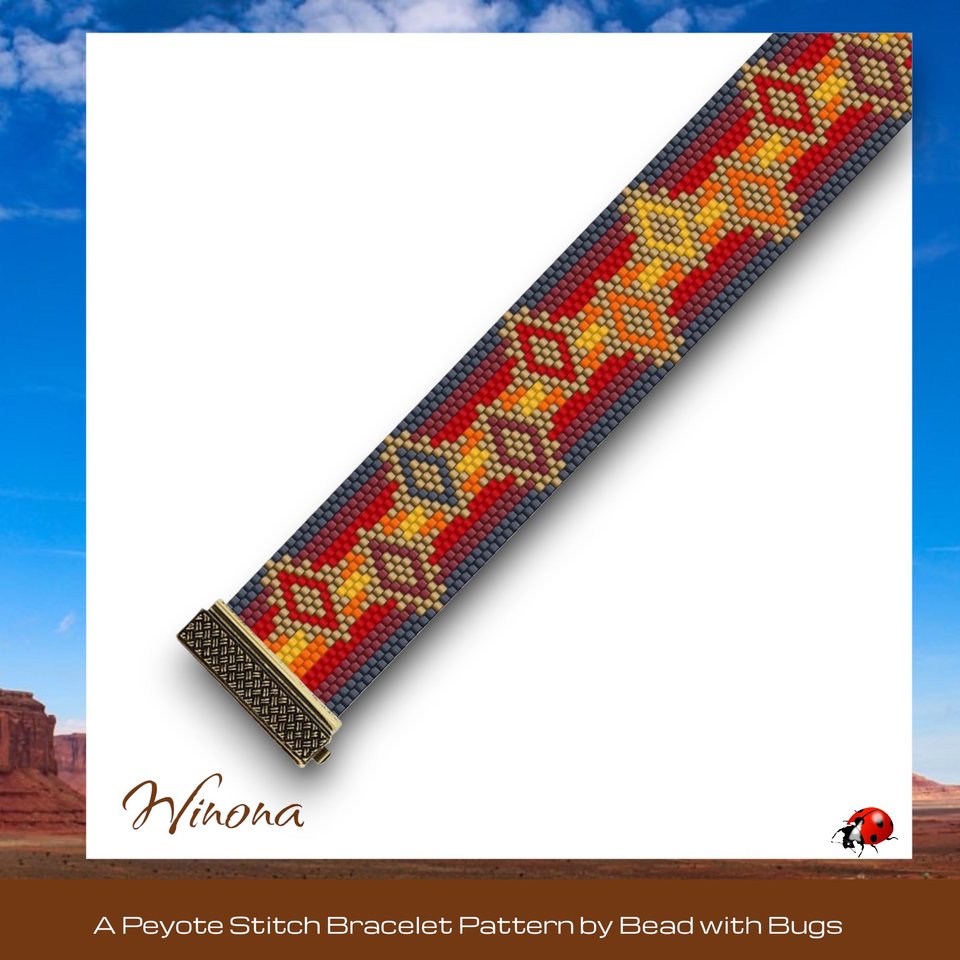 WINONA: A Peyote Stitch Beaded Bracelet Pattern by Bead with Bugs