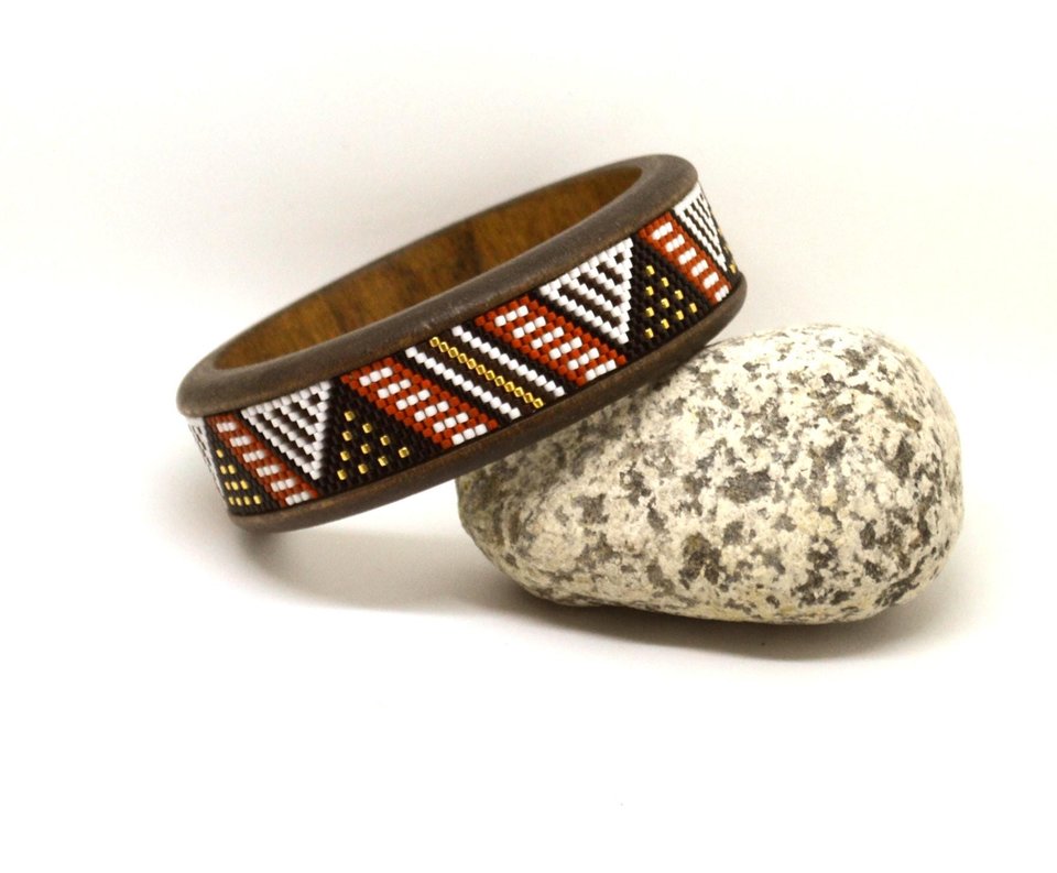 Peyote Stitch Beaded Bangle Band, African Mud Cloth, use with wood or metal bangle, PDF instant download, by Bead with Bugs