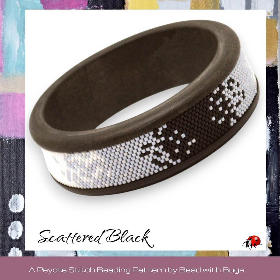 Peyote Stitch Beaded Bangle Band Pattern by Bead with Bugs, Scattered in Black, Ombre designed band for metal or wood bangle band.