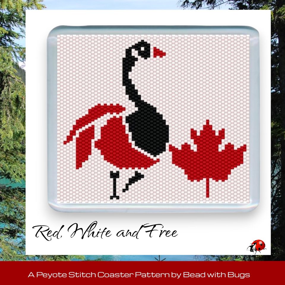 RED WHITE & FREE: Peyote Stitch Beaded Coaster Pattern Set by Bead with Bugs