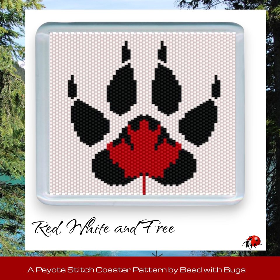 BEAR PAW : Peyote Stitch Beaded Coaster Pattern by Bead with Bugs