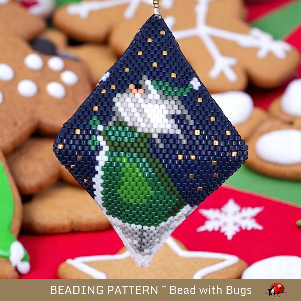 SANTA in the Stars 3D Peyote Stitch Beaded POD Pattern PDF of Santa Gazing at The Night Sky