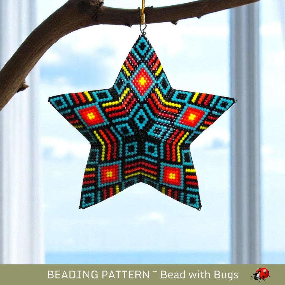 3D Peyote Star Bead Pattern in Indigenous Style - Charming Decor for Home & Holidays
