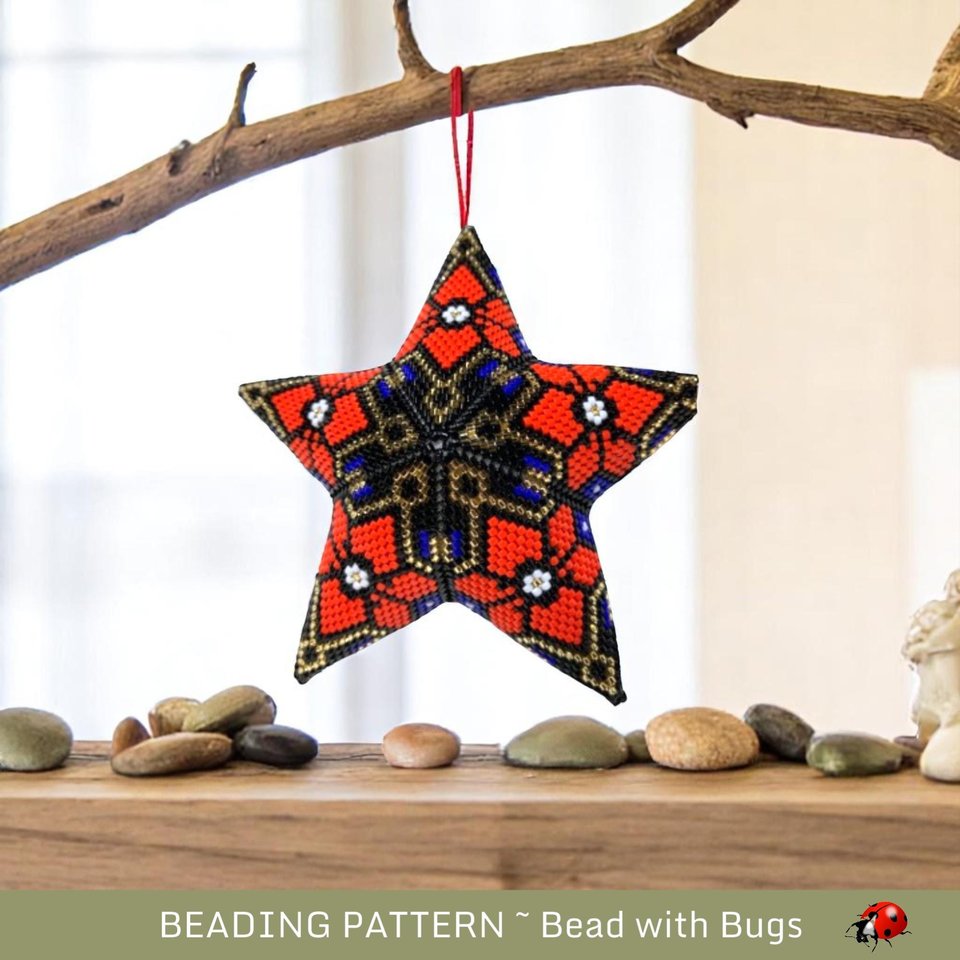 Beaded POINSETTIA Star Pattern PDF | 3D Ornament Decoration