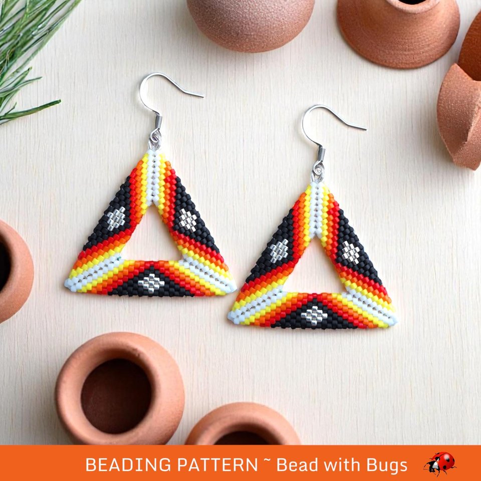 Peyote Stitch 3D Triangle  Earring Pattern, Arizona, Southwestern styled triangle earring PDF