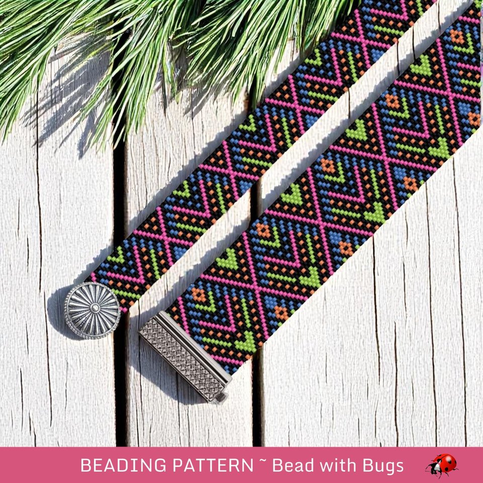 Peyote Stitch Beaded Bracelet Pattern, Bandana Design (PDF)