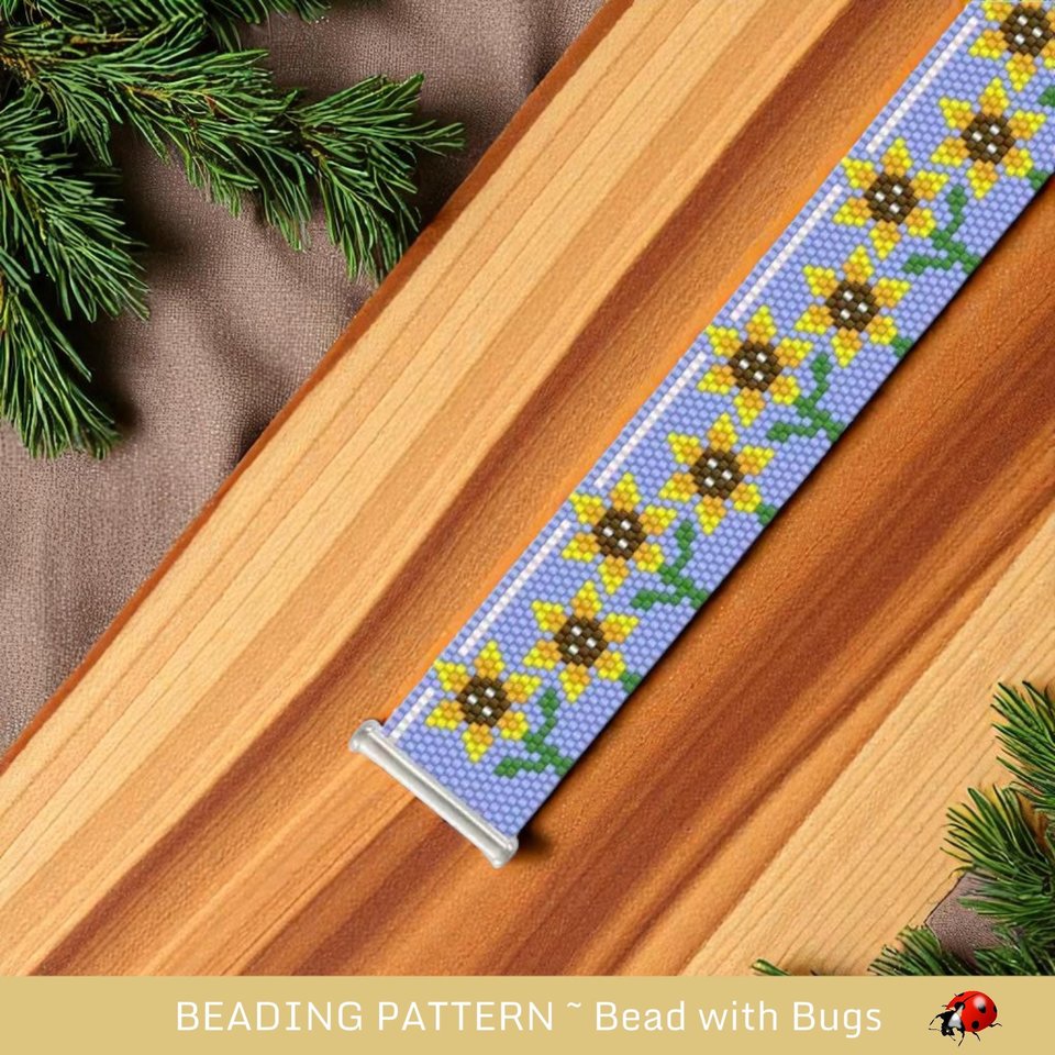 Beaded Bracelet Pattern, Peyote Stitch, Miyuki Delica (PDF), SUNFLOWERS