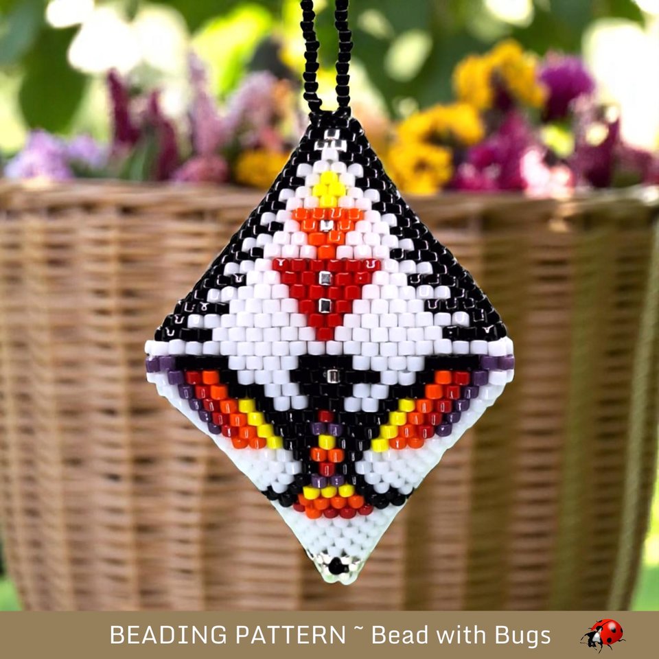 3D Peyote Stitch Beaded Pod Pattern in a southwest design featuring THUNDERBIRDS