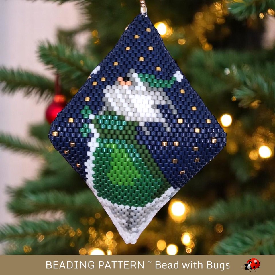 SANTA in the Stars 3D Peyote Stitch Beaded POD Pattern PDF of Santa Gazing at The Night Sky