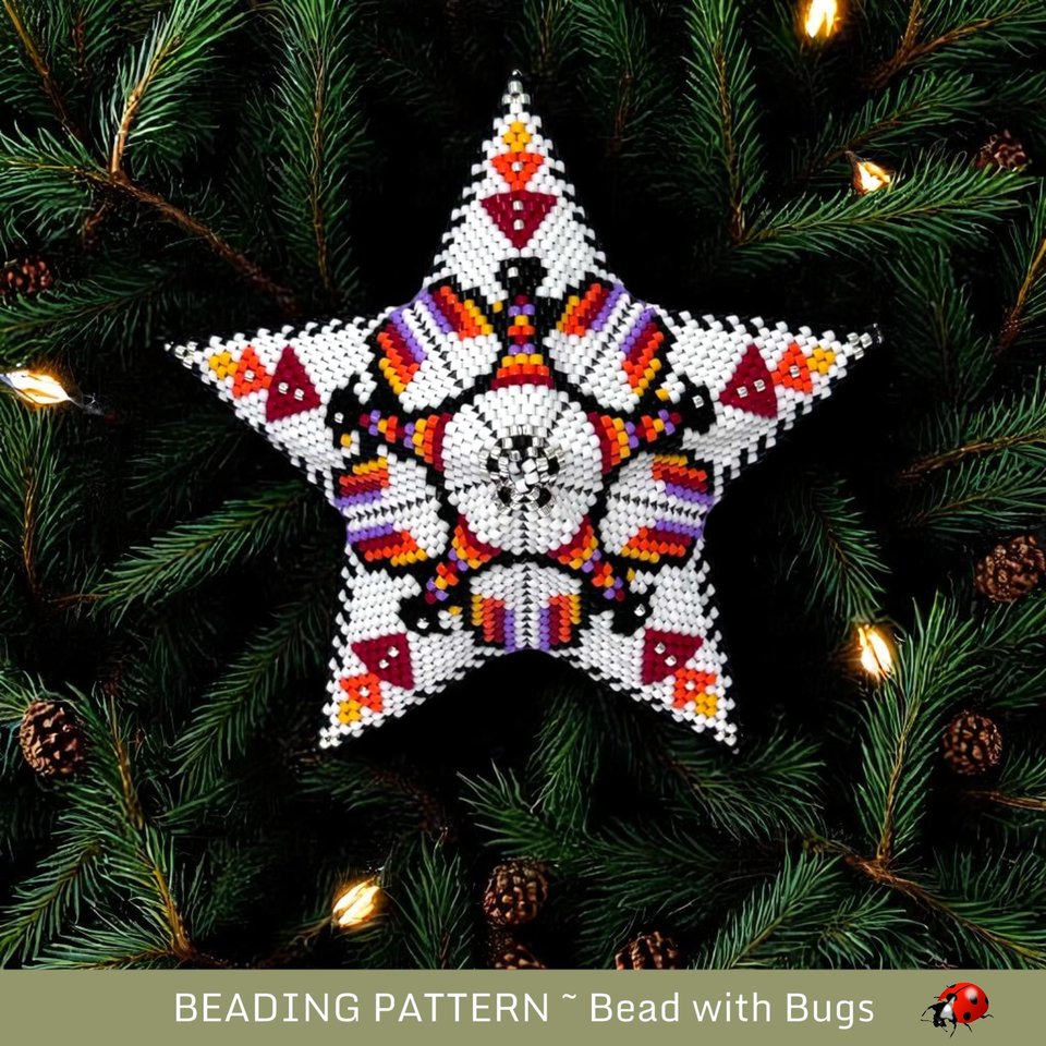 3D Beaded Peyote Star Pattern by Bead with Bugs, Thunderbird, tree decoration, ornament, PDF
