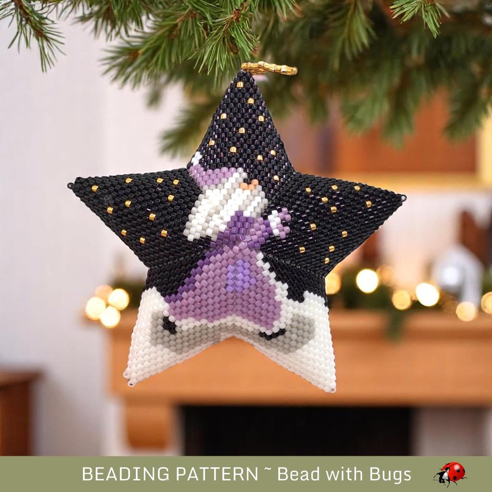 Santa in the Stars 3D Peyote Stitch Beaded Star Pattern - 3x3 Dimension of Santa Gazing at Stars