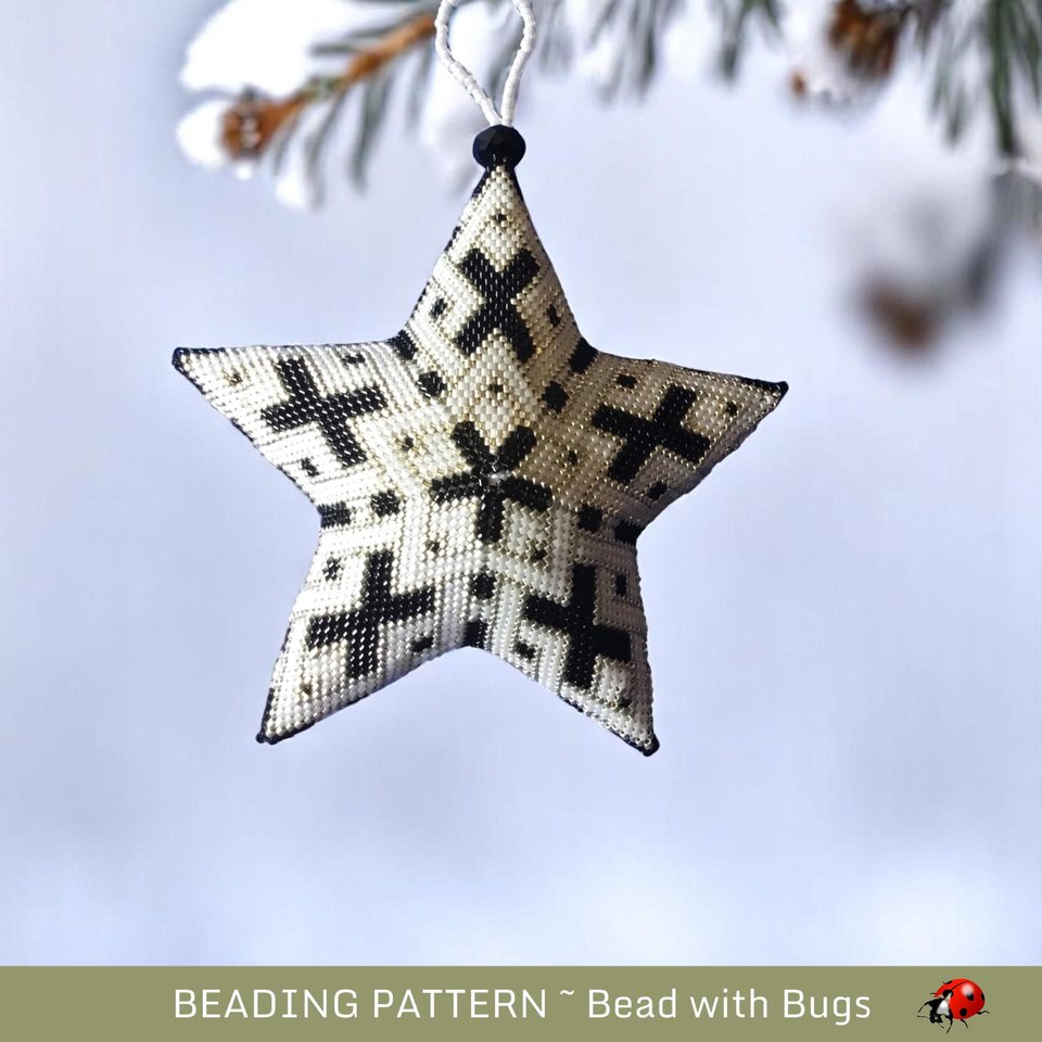 Celtic designed Black STAR IN STAR-A Peyote Stitch Beaded Star Pattern