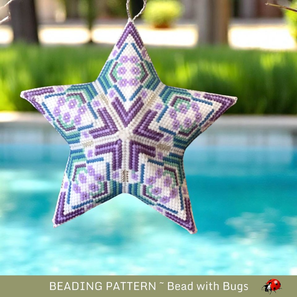 Soft-Colored Anemone Beaded Star Pattern - 3D Peyote Stitch Ornament for Year-Round Display