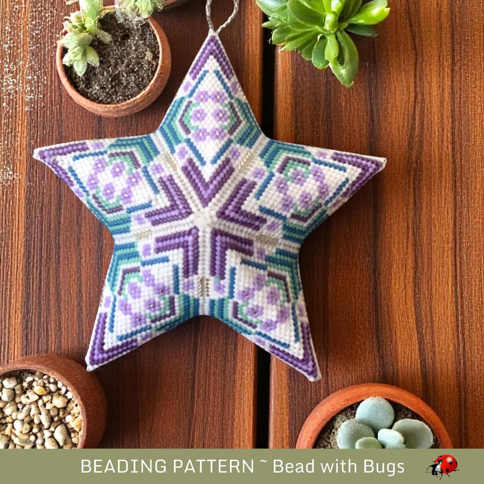 Soft-Colored Anemone Beaded Star Pattern - 3D Peyote Stitch Ornament for Year-Round Display