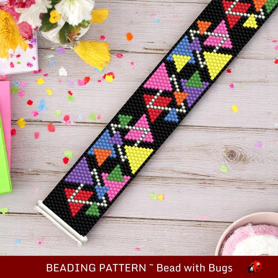 Peyote Stitch Beaded Bracelet Pattern by Bead with Bugs, HAPPY ANGLES, PDF