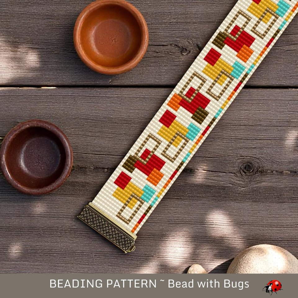 Loom Beaded Bracelet Pattern by Bead with Bugs, SIMPLY SQUARED, PDF