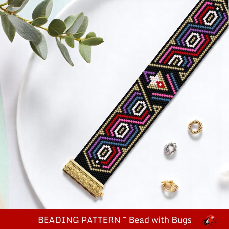 Peyote Stitch Beaded Bracelet Pattern by Bead with Bugs, INGRID, PDF