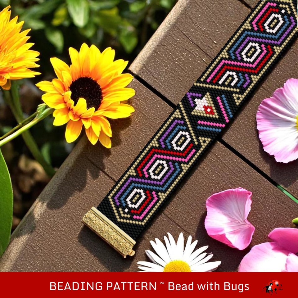 Peyote Stitch Beaded Bracelet Pattern by Bead with Bugs, INGRID, PDF