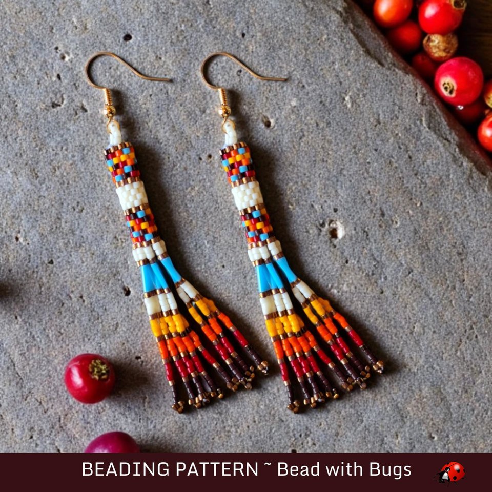 Peyote Stitch Beaded Bracelet and Earrings Pattern Set, FIRE & ICE 2, Southwestern Design, PDF
