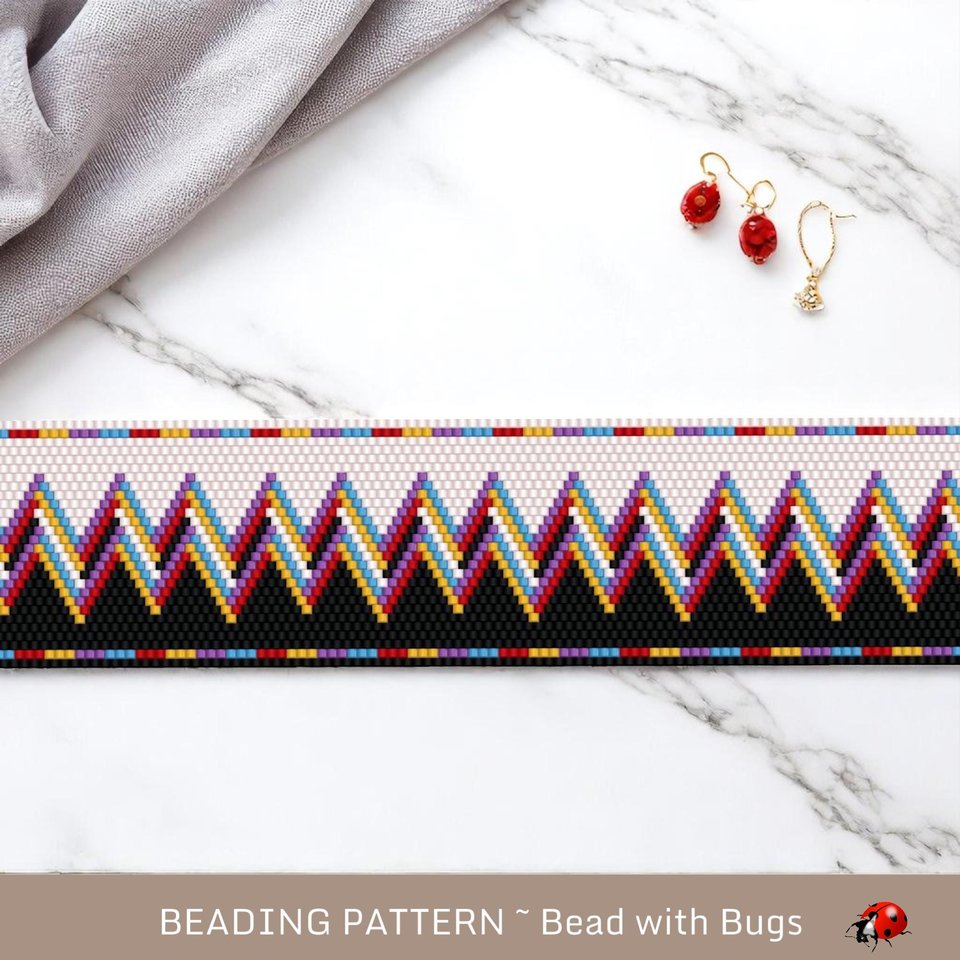Peyote Stitch WIDE Beaded Bracelet Pattern by Bead with Bugs, A Statement Bracelet, PDF
