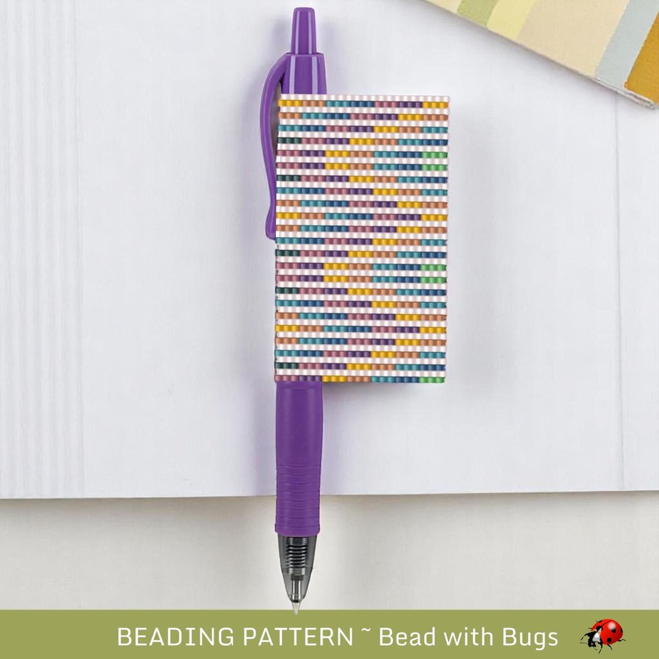 Peyote Stitch Beaded Pen Wrap by Bead with Bugs, BATIK STRIPES, Beaded Pen Wrap for Pilot G2 Pen