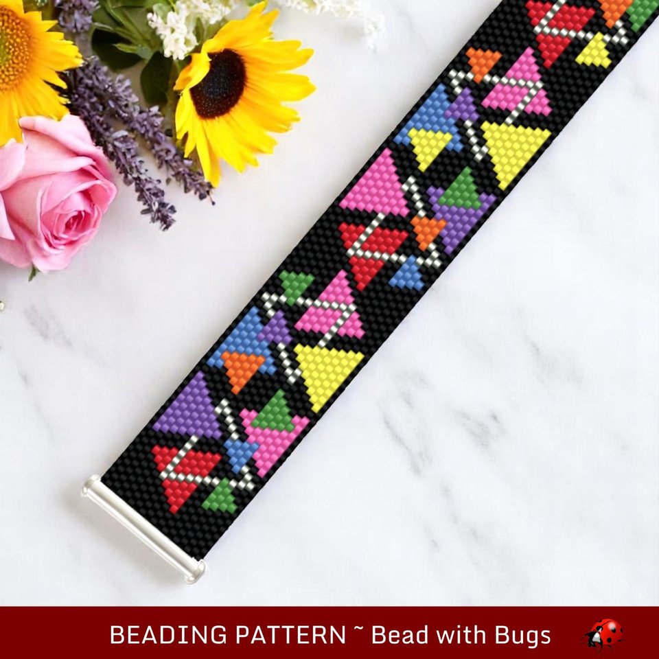 Peyote Stitch Beaded Bracelet Pattern by Bead with Bugs, HAPPY ANGLES, PDF