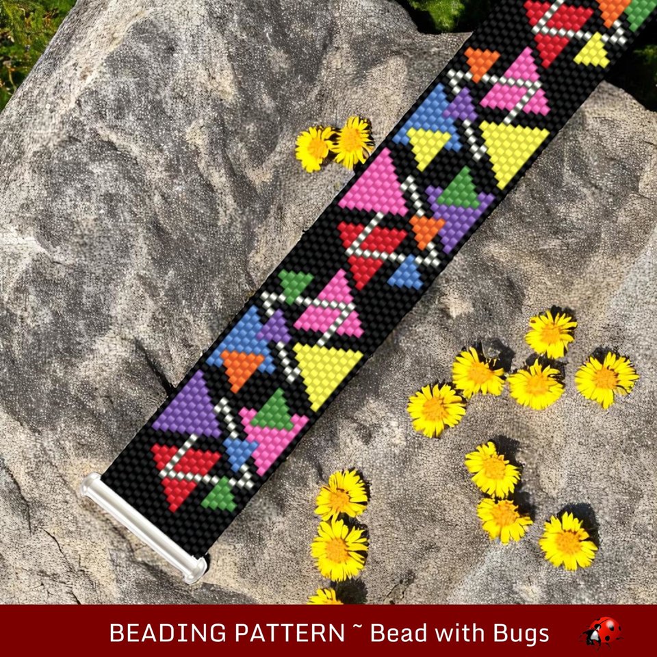 Peyote Stitch Beaded Bracelet Pattern by Bead with Bugs, HAPPY ANGLES, PDF