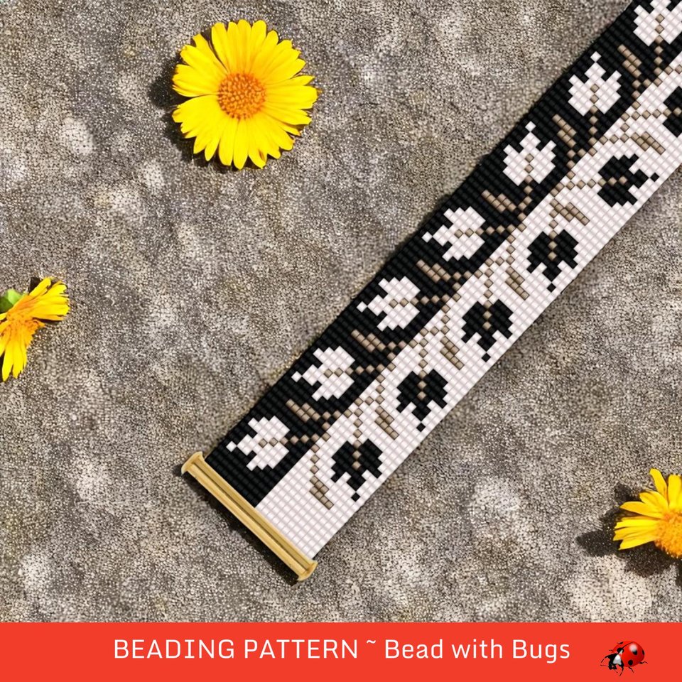 Loom Beaded Bracelet Pattern by Bead with Bugs, TUXEDO GARDEN, PDF