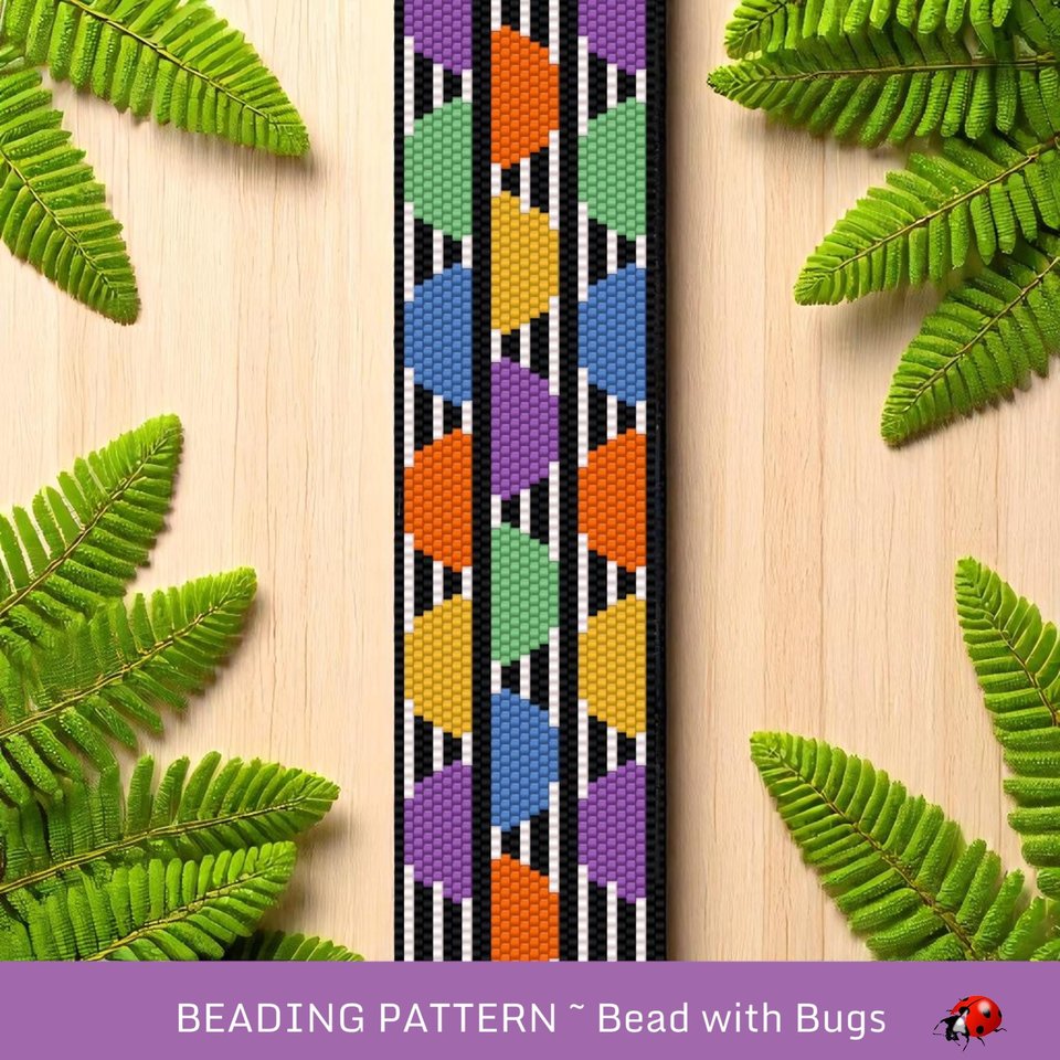 Peyote Stitch WIDE Beaded Bracelet Pattern by Bead with Bugs, Mid Century Modern, PDF