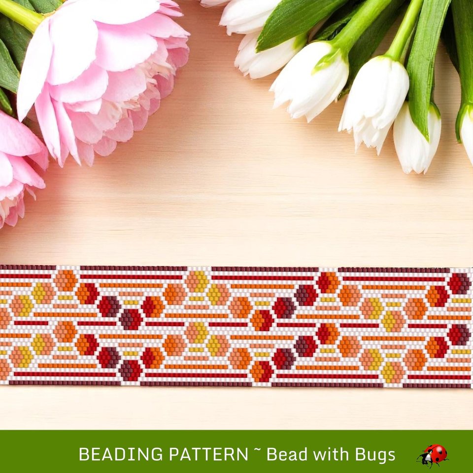 Peyote Stitch WIDE Beaded Bracelet Pattern by Bead with Bugs, Through the Fire, PDF
