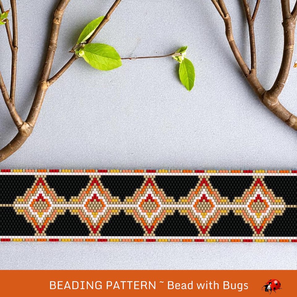 Peyote Stitch WIDE Beaded Bracelet Pattern by Bead with Bugs, Tequila, PDF