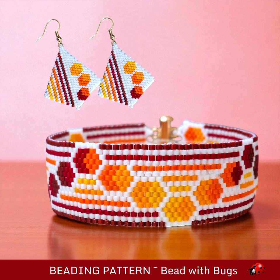 Peyote Stitch Beaded Bracelet an Earrings Pattern Set, Through the Fire, PDF