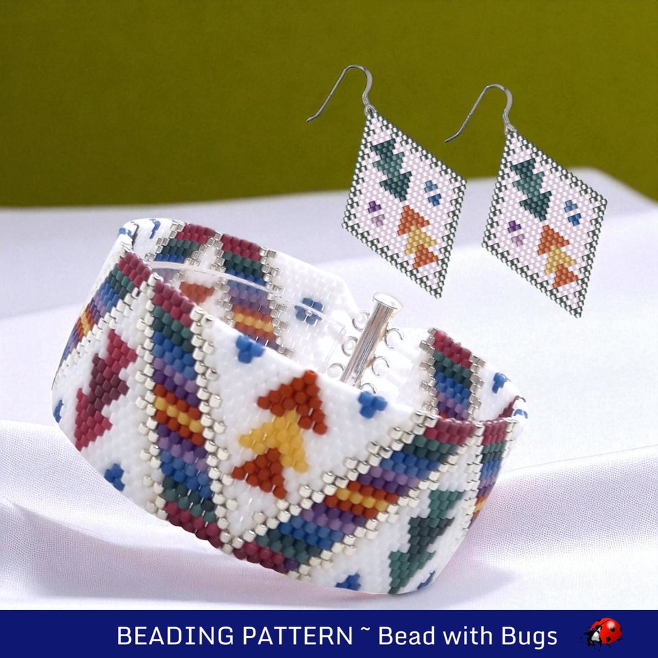 Peyote Stitch Beaded Bracelet an Earrings Pattern Set, Autumn Winds, PDF