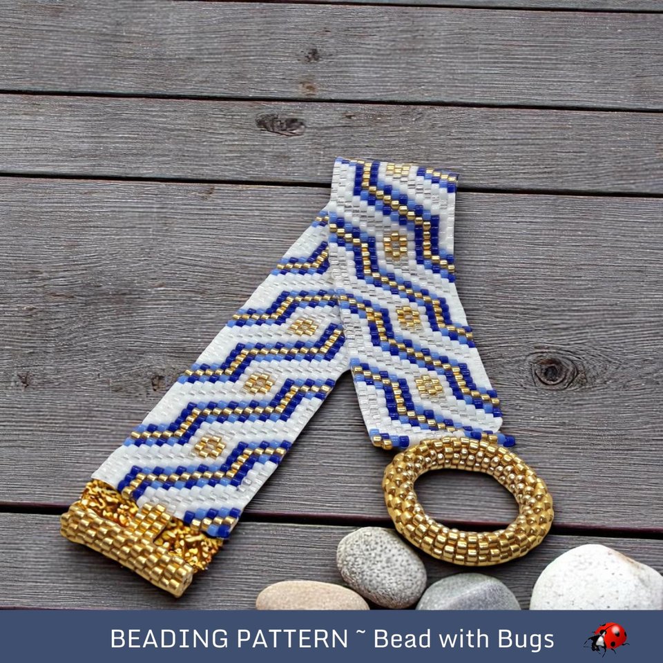 Peyote Stitch Beaded Bracelet and Earrings Pattern Set, Lady Sings the Blues, PDF