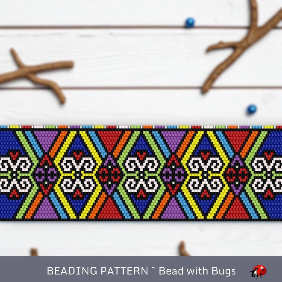Peyote Stitch WIDE Beaded Bracelet Pattern by Bead with Bugs, Elation, PDF