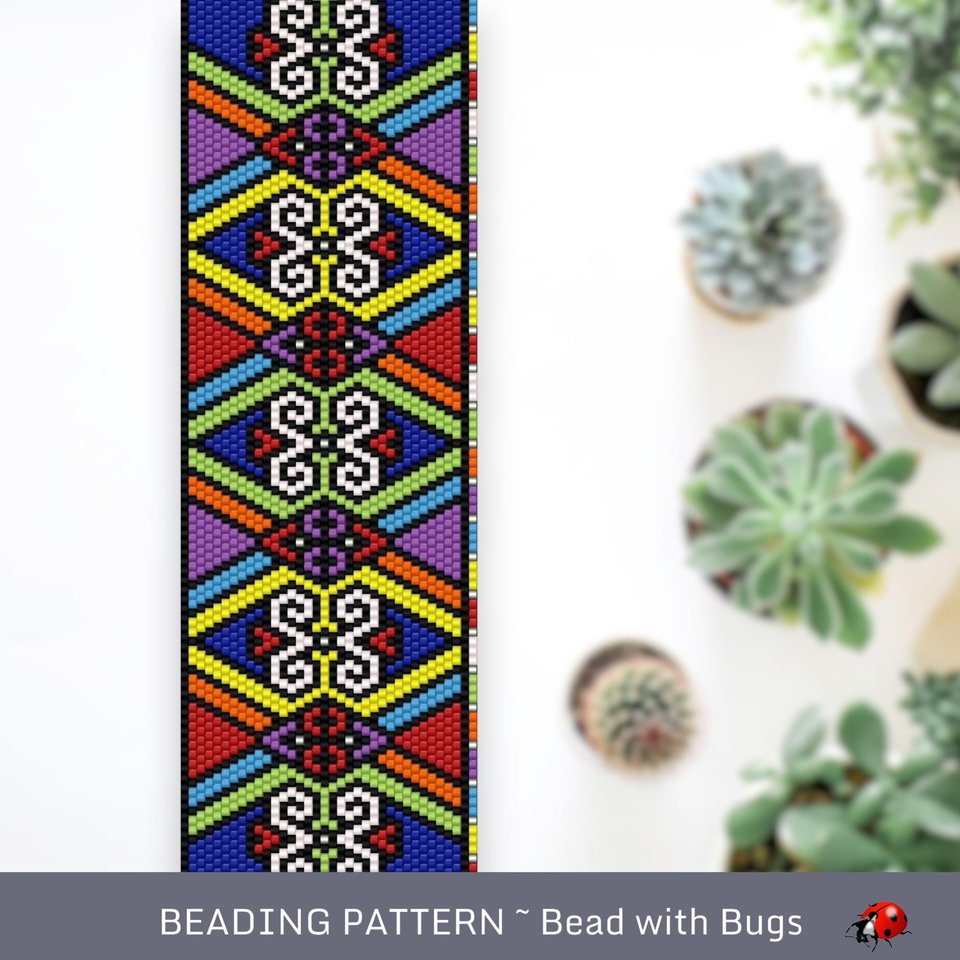 Peyote Stitch WIDE Beaded Bracelet Pattern by Bead with Bugs, Elation, PDF