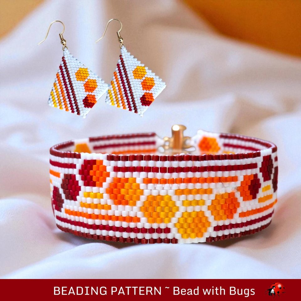 Peyote Stitch Beaded Bracelet an Earrings Pattern Set, Through the Fire, PDF