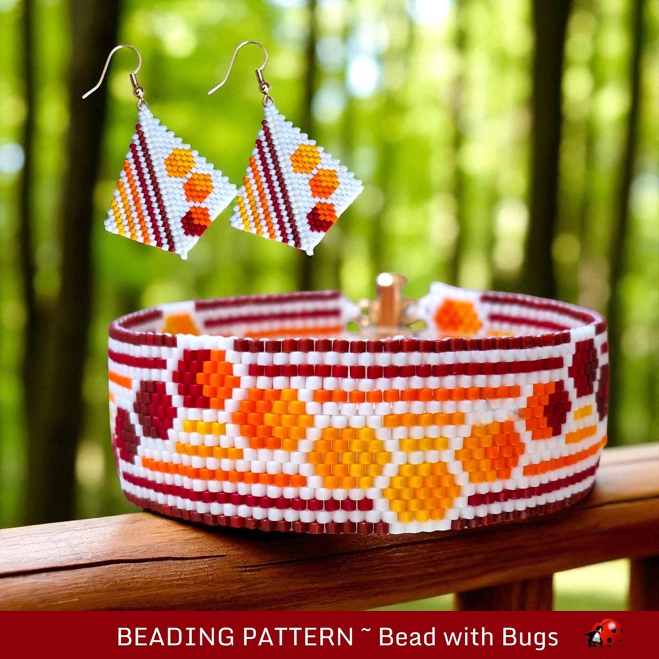Peyote Stitch Beaded Bracelet an Earrings Pattern Set, Through the Fire, PDF
