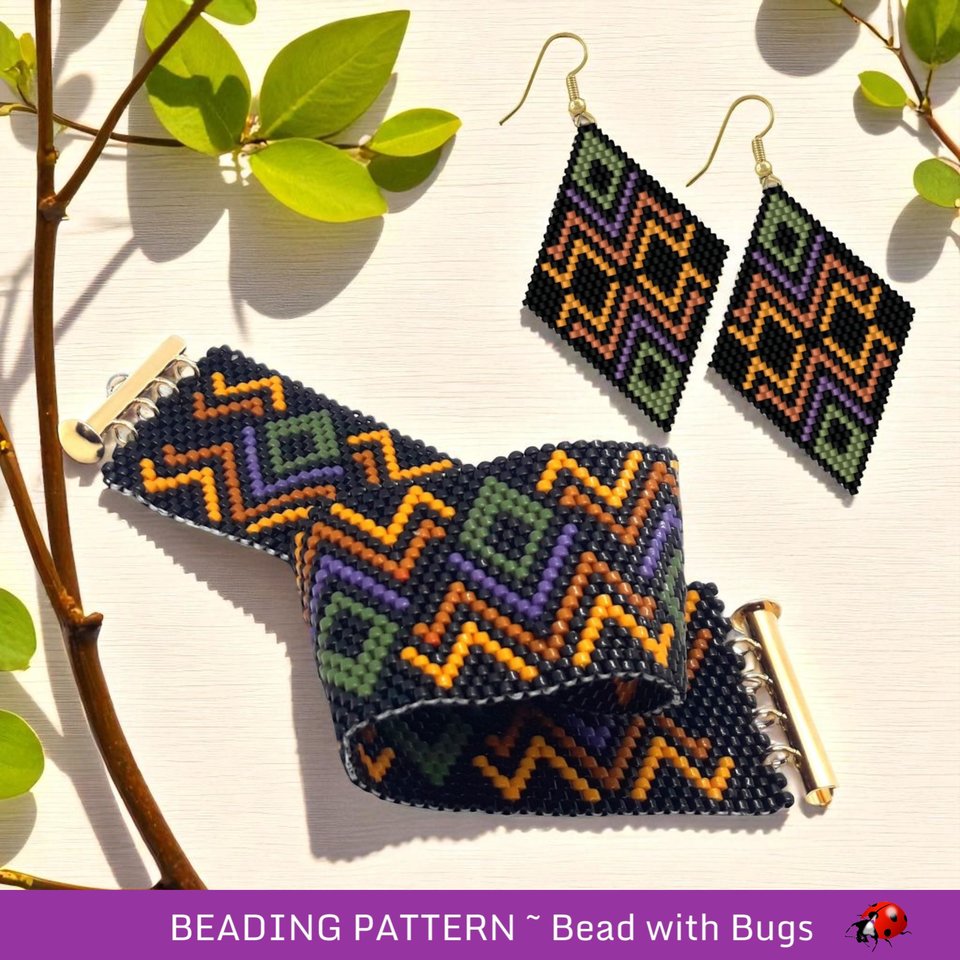 Peyote Stitch Beaded Bracelet an Earrings Pattern Set, Earthbound, PDF